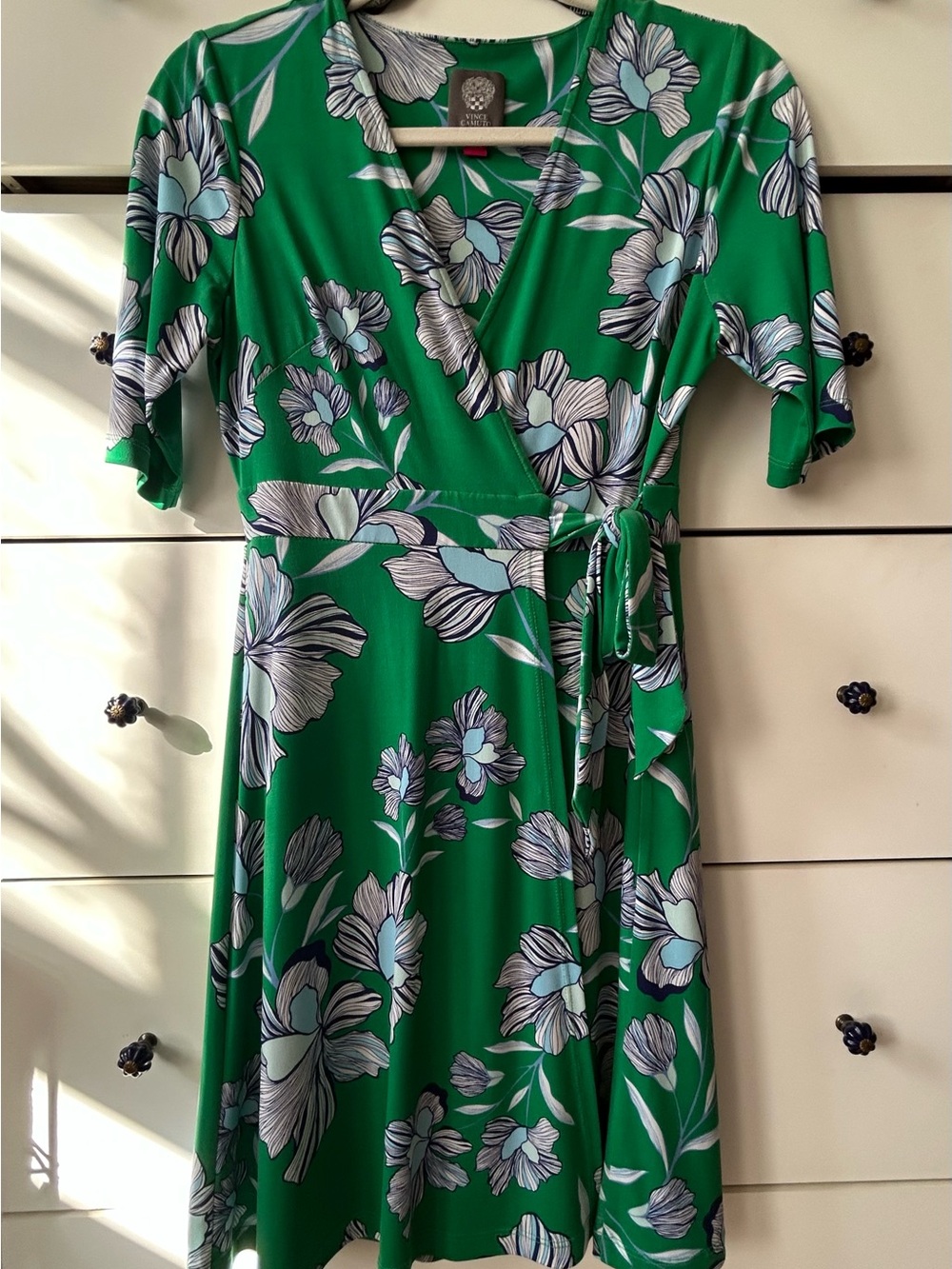 Vince Camuto Green Floral Wrap Midi Dress